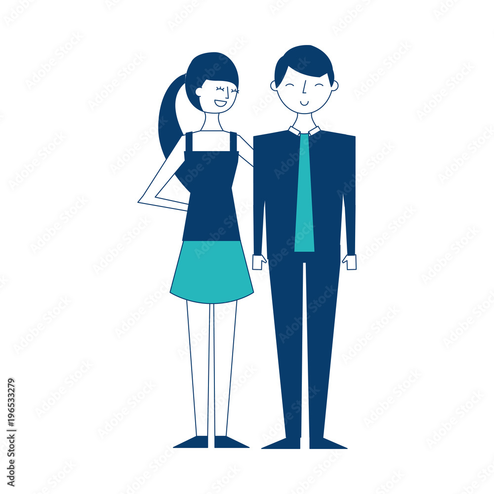 couple of young people characters vector illustration green and blue design couple of young people characters vector illustration green and blue design