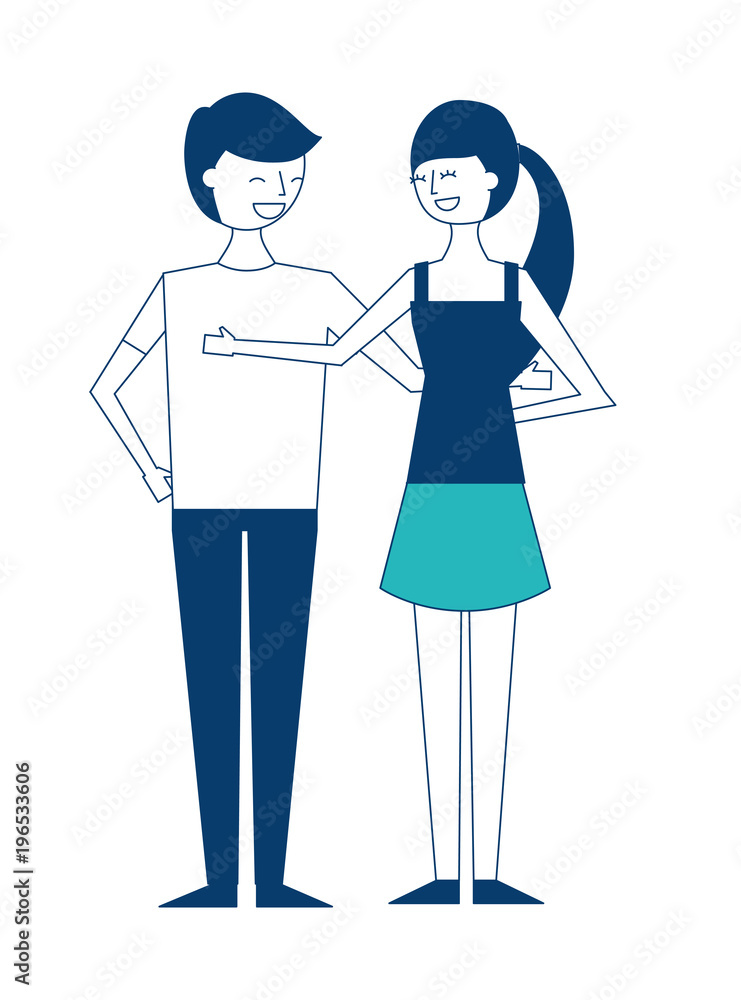 couple of young people characters vector illustration green and blue design