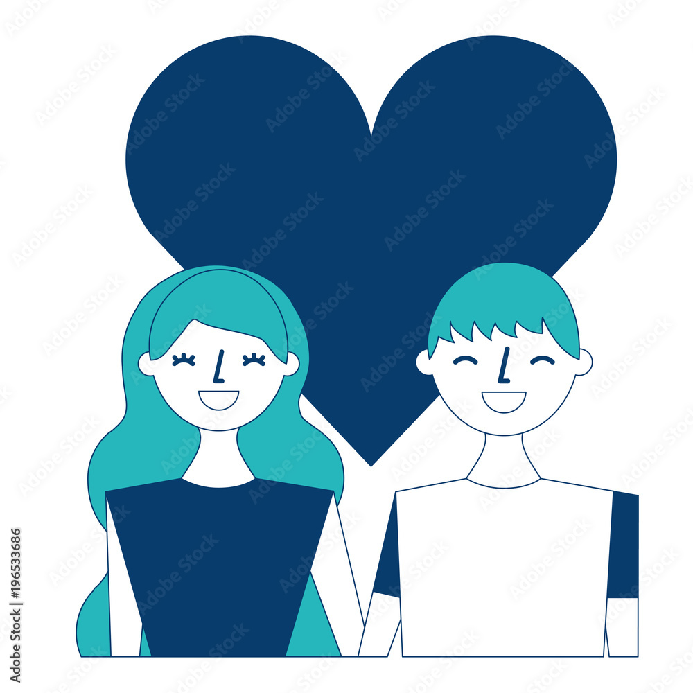 couple of young people in love heart romantic vector illustration green and blue design couple of young people in love heart romantic vector illustration green and blue design