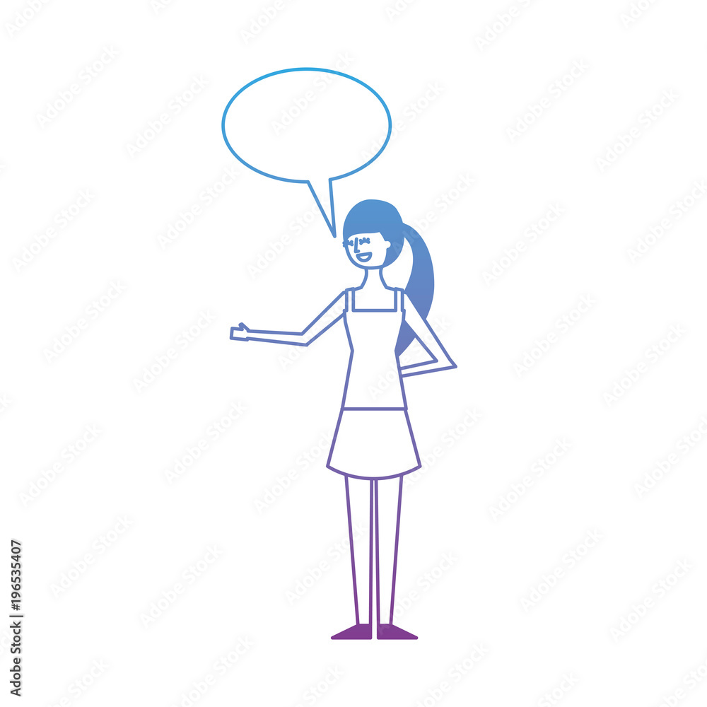 people female character with speech bubble vector illustration degrade color design people female character with speech bubble vector illustration degrade color design