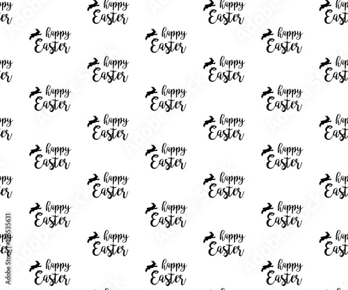 HAPPY EASTER TYPOGRAPHY TEXT. LETTERING TITLE WITH BUNNY  ON WHITE BACKGROUND. SEAMLESS PATTERN