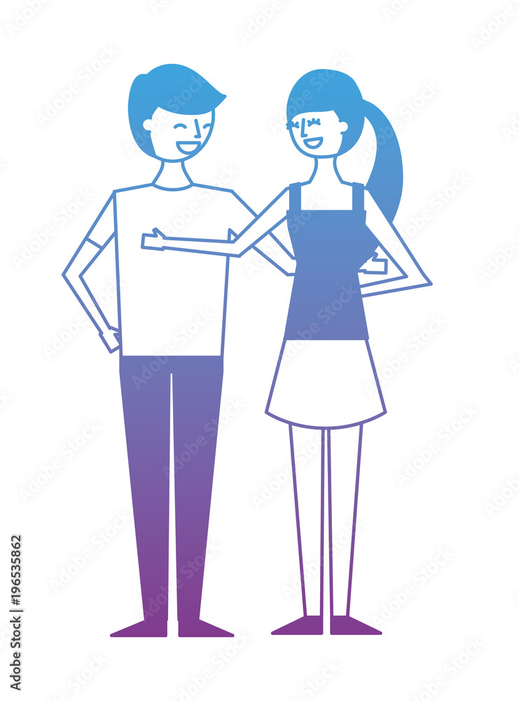 couple of young people characters vector illustration degrade color design couple of young people characters vector illustration degrade color design