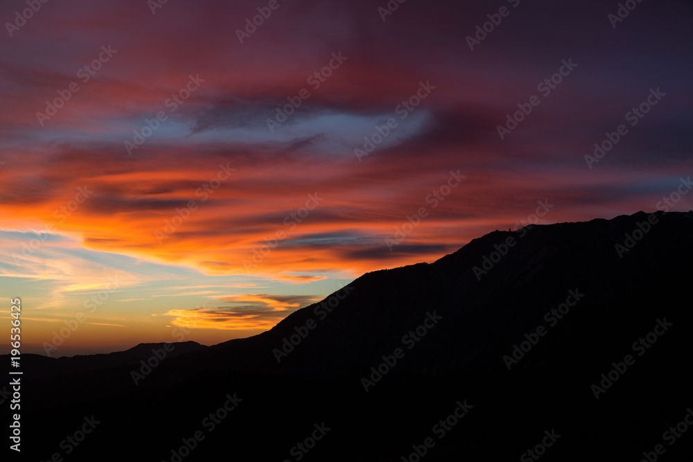 Vibrant sunset behind the San Bernardino mountains
