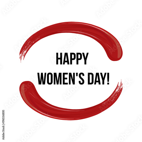 8 march happy woman's day and lipstick vector red smear in a circle isolated design template greeting card or website abstract promotional banner. March logo design international women's day