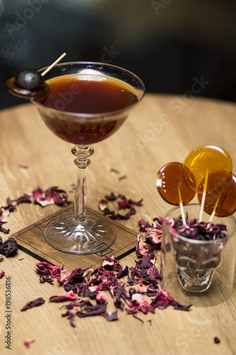  dark cocktail with decorations on the table