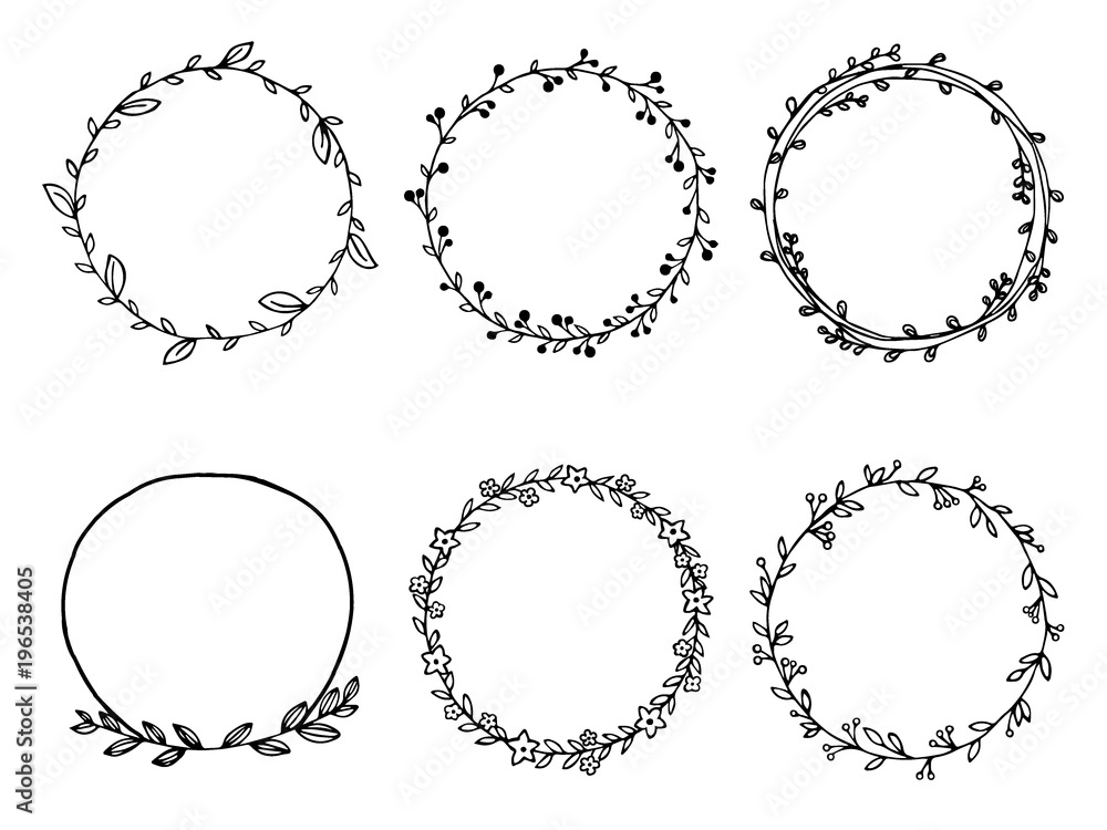 Obraz premium Hand drawn of wreath set vector design. floral leave for Cards and invitations.