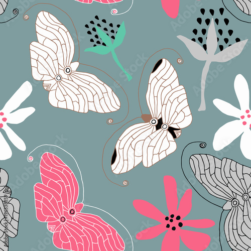 Vector butterflies pattern. Abstract seamless background. photo