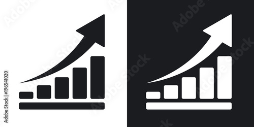 Vector growing graph icon. Two-tone version on black and white background