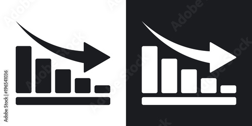 Vector declining graph icon. Two-tone version on black and white background