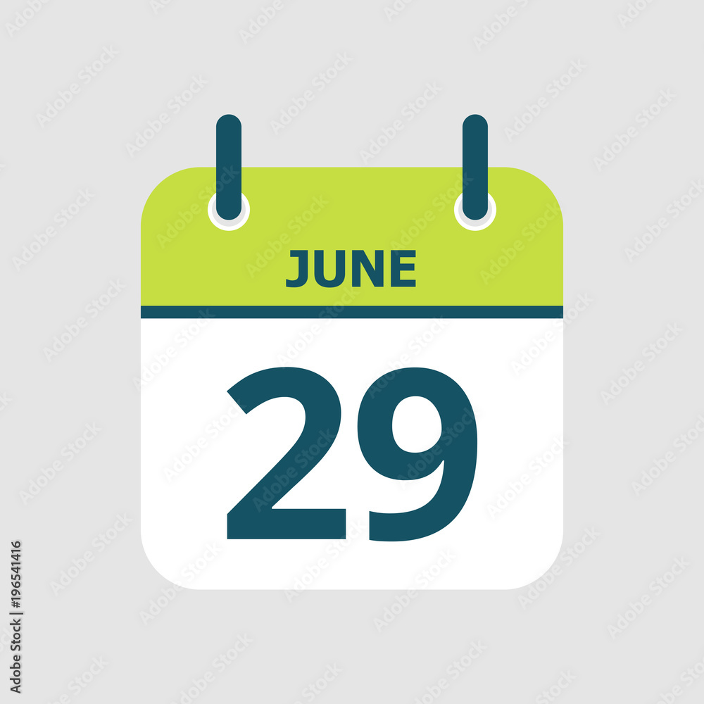 Flat icon calendar 29th of June isolated on gray background. Vector illustration. Flat icon calendar 29th of June isolated on gray background. Vector illustration.