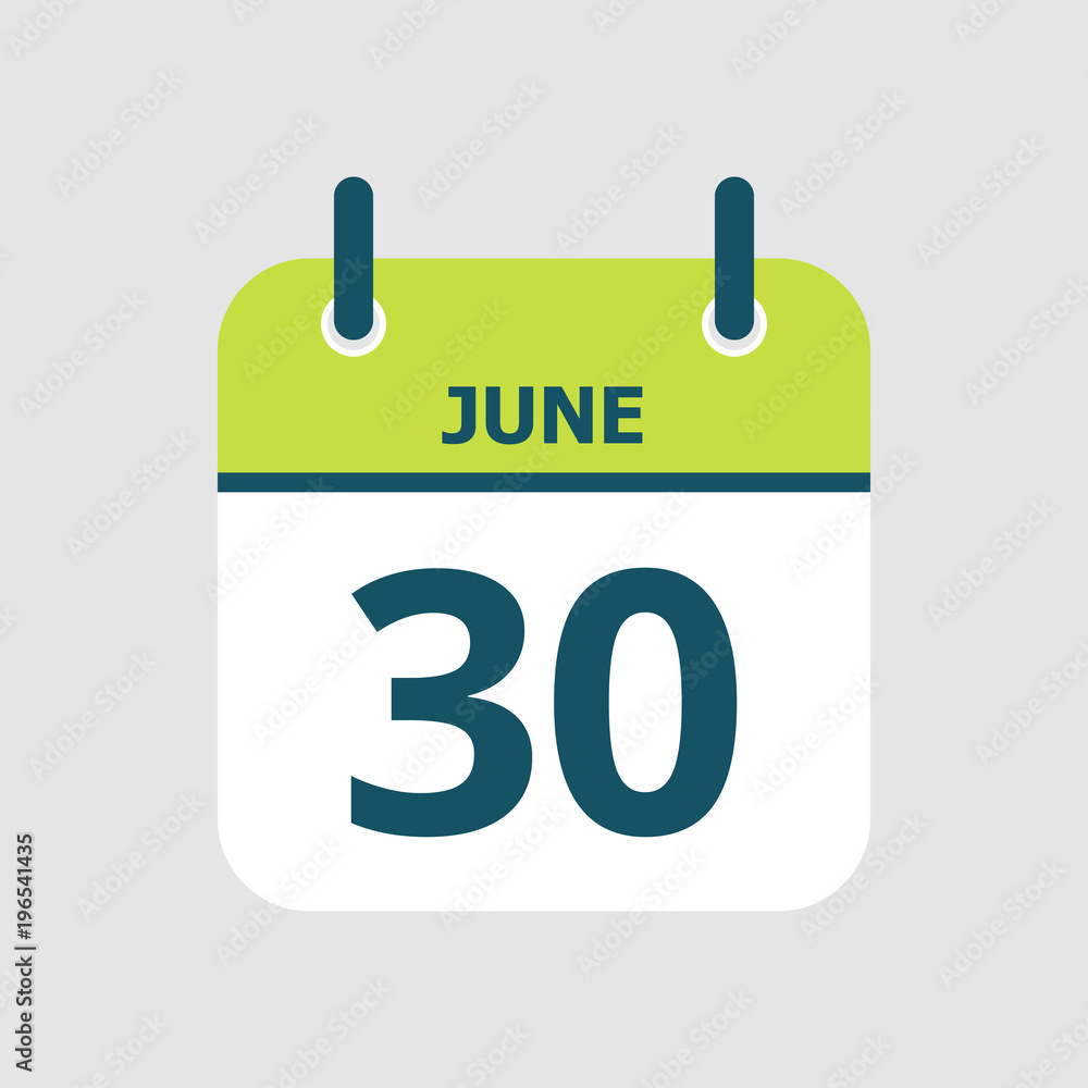 Flat icon calendar 30th of June isolated on gray background. Vector illustration. Flat icon calendar 30th of June isolated on gray background. Vector illustration.