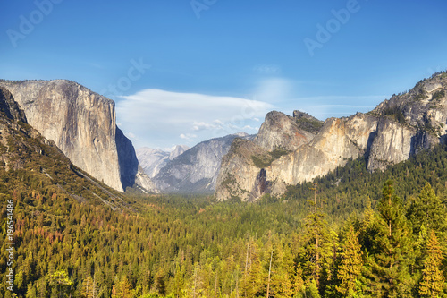 Yosemite Valley from Tunnel View in warm sunset light, Yosemite National Park, California, USA.