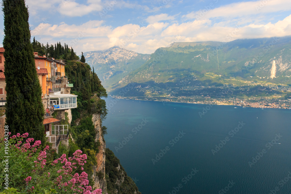 Amazing view from Pieve over Lake Garda to Monte Baldo, Italy