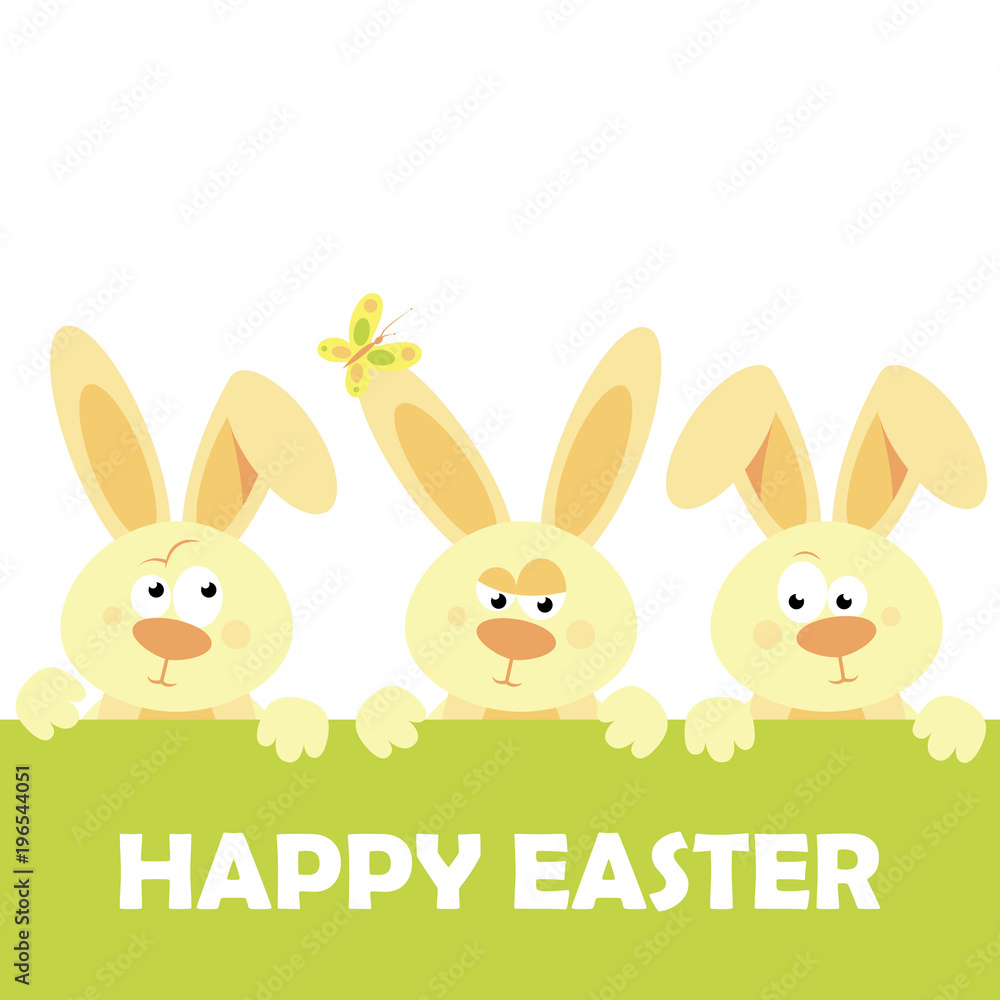Happy Easter vector design with cute rabbit characters - advertising poster or flyer template with a family of brown rabbits. Vector. Happy Easter vector design with cute rabbit characters - advertising poster or flyer template with a family of brown rabbits. Vector.