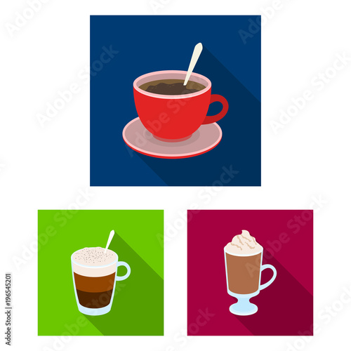 Different kinds of coffee flat icons in set collection for design. Coffee drink vector symbol stock web illustration.