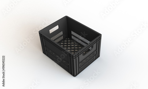 Plastic crate box isolated on white. The crate can hold bottle or cans