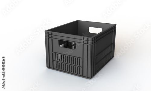 Plastic crate box isolated on white. The crate can hold bottle or cans