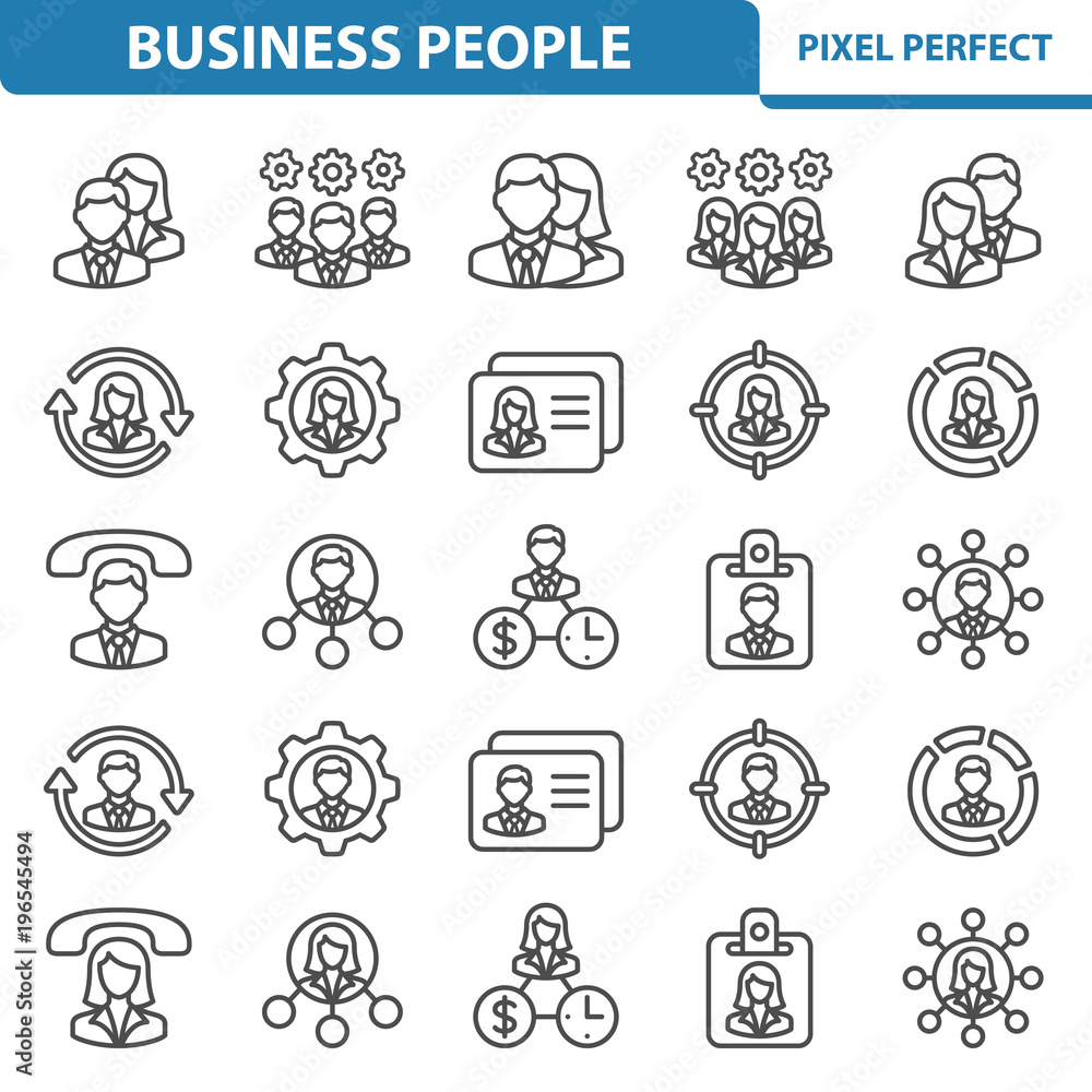 Business People Icons. Professional, pixel perfect icons depicting various business people ( men and women ) concepts. EPS 8 format.