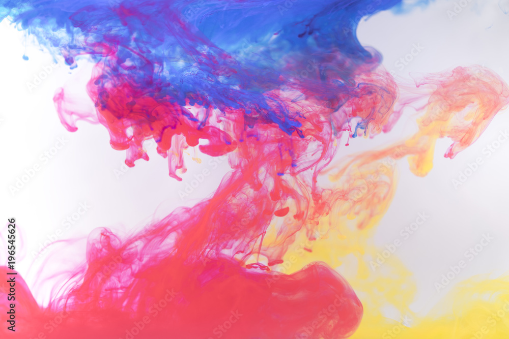 Fototapeta premium Acrylic colors and ink in water. Abstract frame background. Isolated on white.