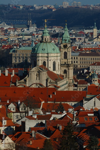 Prague's roofs in a sunny day panorama. Czech. Cityscape.