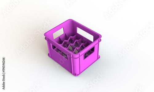 Plastic crate box isolated on white. The crate can hold bottle or cans