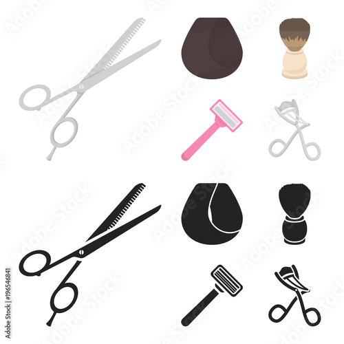 Scissors, brush, razor and other equipment. Hairdresser set collection icons in cartoon,black style vector symbol stock illustration web.