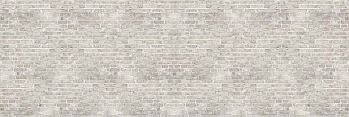 Fototapete Steine Vintage White Wash Backsteinmauer Textur für Design. Panoramahintergrund für Ihren Text oder Ihr Bild.  © Salamatik