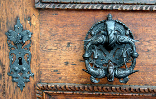 Old lock and handle of the door in Prague castle, Czech Republic