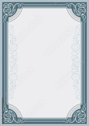 Ornate framework. A4 page size. Template for certificate, diploma, announcement, label, card.