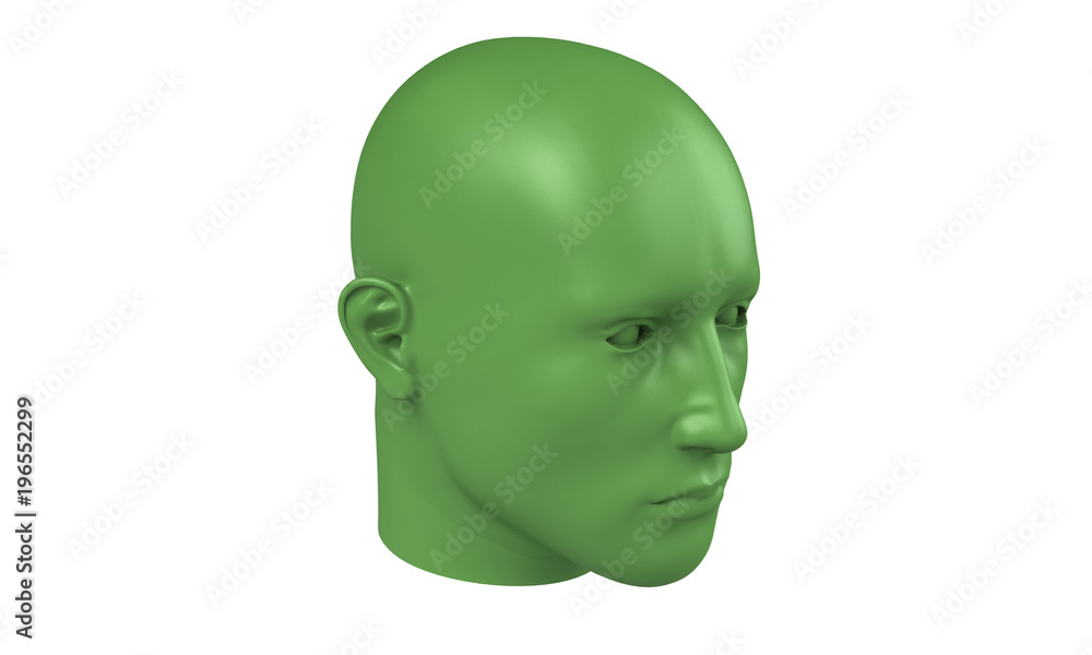 3d model of a humane head with colored skin isolated on white. it is a man face with bold head staring at various angles looking strait. 3d model of a humane head with colored skin isolated on white. it is a man face with bold head staring at various angles looking strait.
