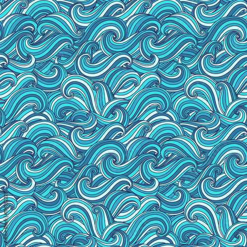 Seamless pattern with waves. Freehand drawing. Can be used on packaging paper, fabric, background for different images, etc.