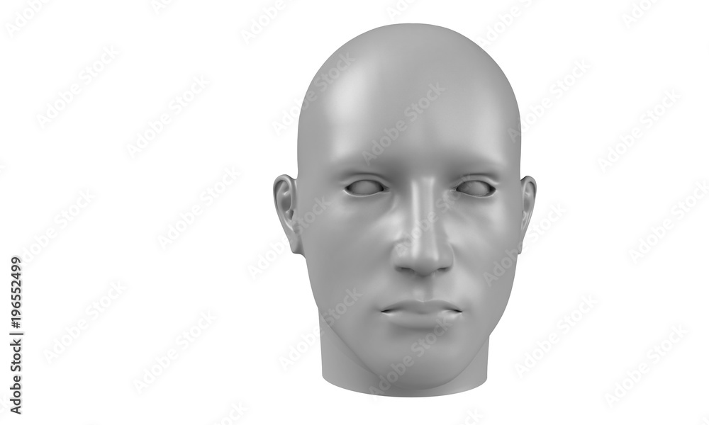 3d model of a humane head with white skin isolated on white. it is a man face with bold head staring at various angles looking strait. 3d model of a humane head with white skin isolated on white. it is a man face with bold head staring at various angles looking strait.