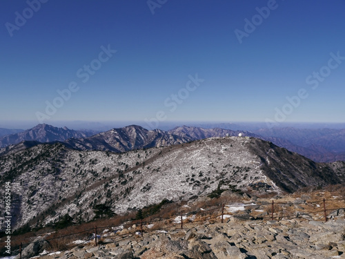 The view to beautiful mountains from the highest peak Daecheongbong. Seoraksan National Park. South Korea photo