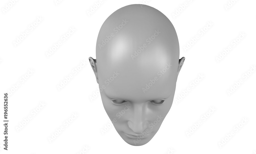 3d model of a humane head with white skin isolated on white. it is a man face with bold head staring at various angles looking strait. 3d model of a humane head with white skin isolated on white. it is a man face with bold head staring at various angles looking strait.