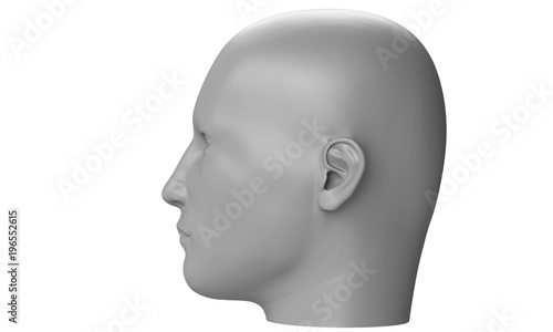 3d model of a humane head with white skin isolated on white. it is a man face with bold head staring at various angles looking strait.