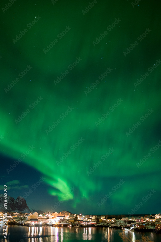 Northern lights over the vilage of Reine, Lofoten, Norway Northern lights over the vilage of Reine, Lofoten, Norway