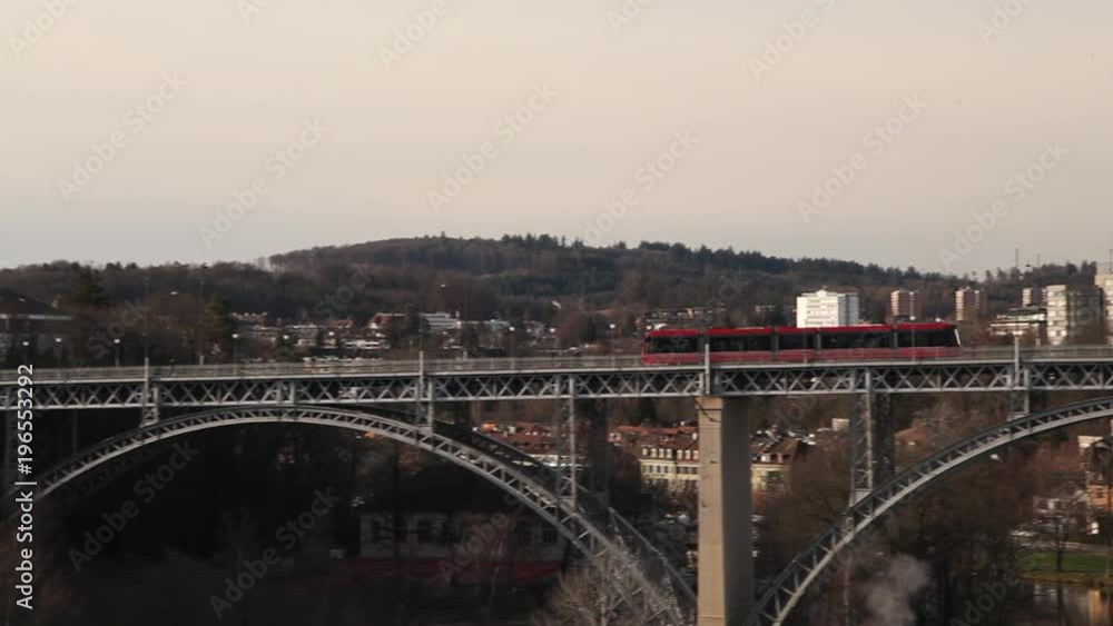 Tram moving on a bridge in Bern, Switzerland Tram moving on a bridge in Bern, Switzerland