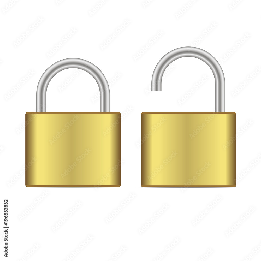 Realistic closed and opened gold padlock. Vector. Realistic closed and opened gold padlock. Vector.