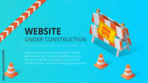 Website under construction page background vector illustration. Flat isometric style vector illustration.