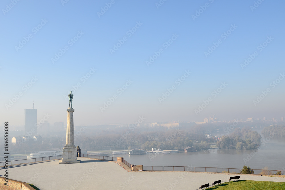 The Victor Monument Overlooking Novi Beograd. Kalemegdan, Belgrade, Serbia