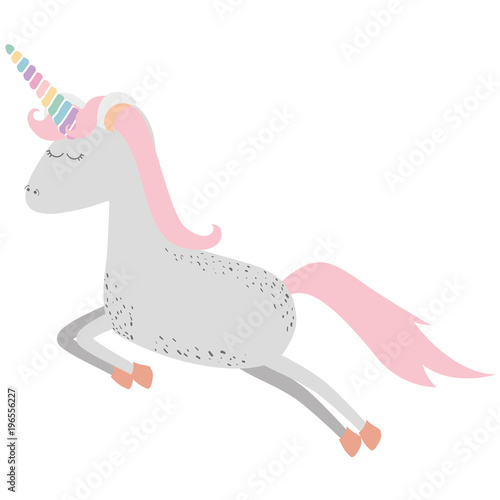 white background with cartoon unicorn with stains and jumping vector illustration