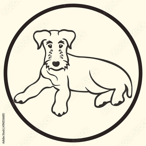 Airedale terrier breed vector silhouette sign, symbol. Doggy sketch in minimal style icon flat. Dog outline logo. Simple emblem design for pet shop, zoo ads label design, animal food package element. 