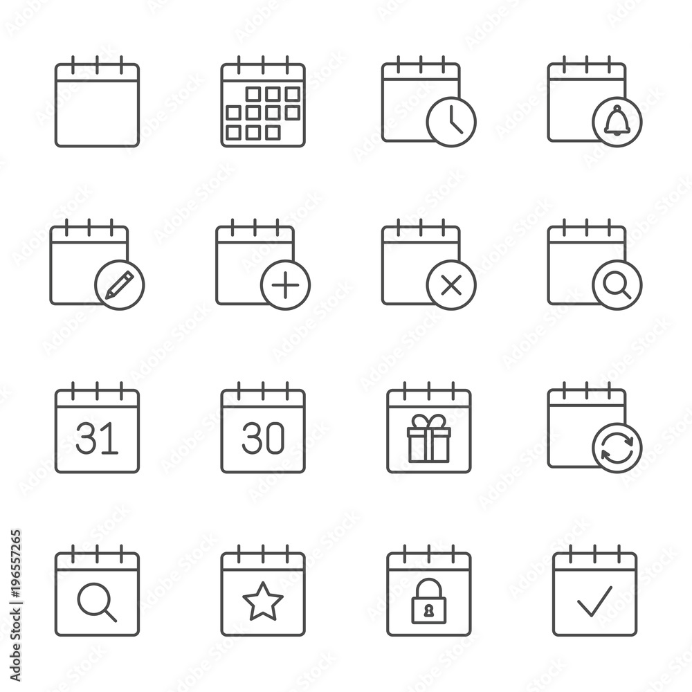Calendar outline icons set Calendar outline icons set