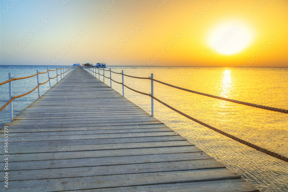Fototapeta premium Sunrise at the pier of Red Sea in Hurghada, Egypt
