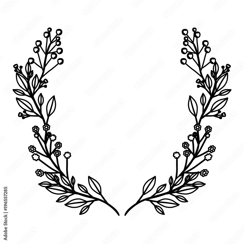 monochrome contour of decorative branches forming half crown vector illustration