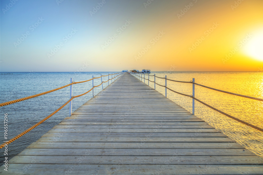 Sunrise at the pier of Red Sea in Hurghada, Egypt