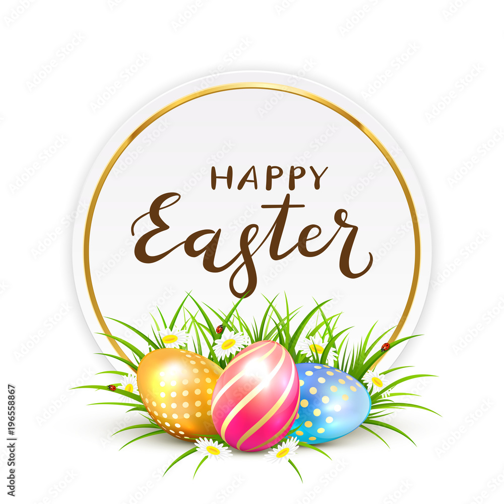 Card with Easter eggs in grass
