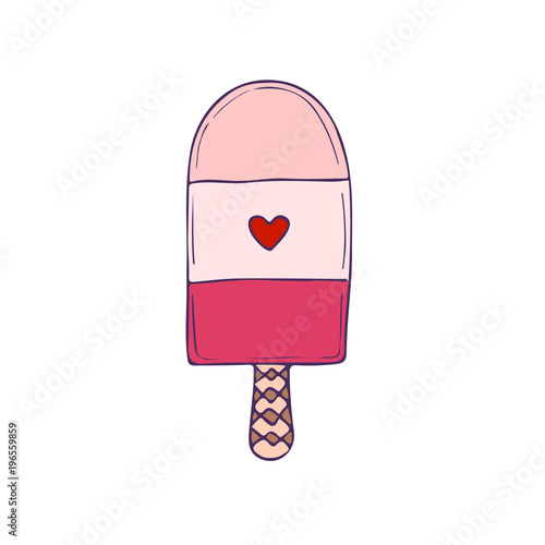 Ice Cream print. Cartoon doodle badge. Funny vector print.