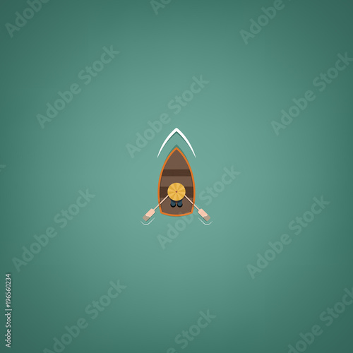Boat with rower. Summer and sun. Vector illustration on a summer theme