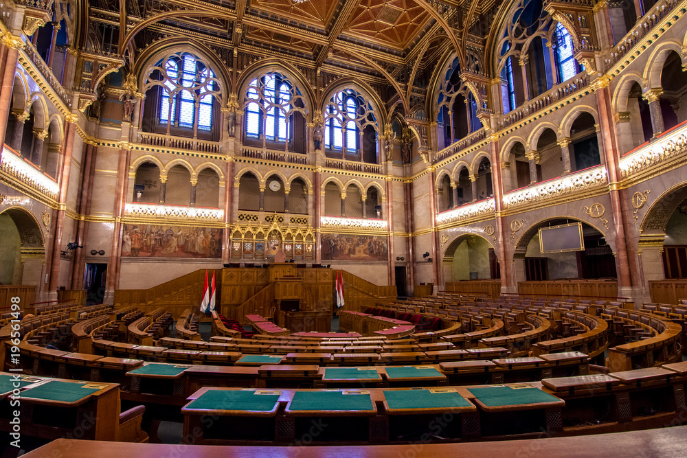Naklejka premium Interior view of Parliament Building in Budapest. The building was completed in 1905 and is in Gothic Revival style.